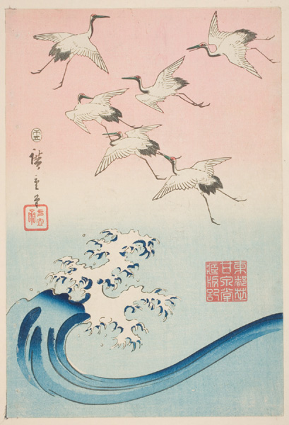 "White Cranes Flying Over Breakers" by Ando Hiroshige